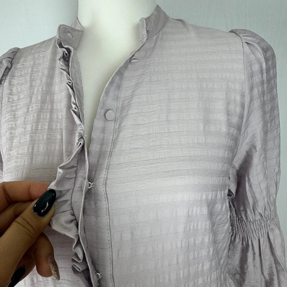 Y.A.S Yasluisa Long Sleeve Shirt Dress Ruffle Tiered Lilac Marble Women Sz UK 8‎